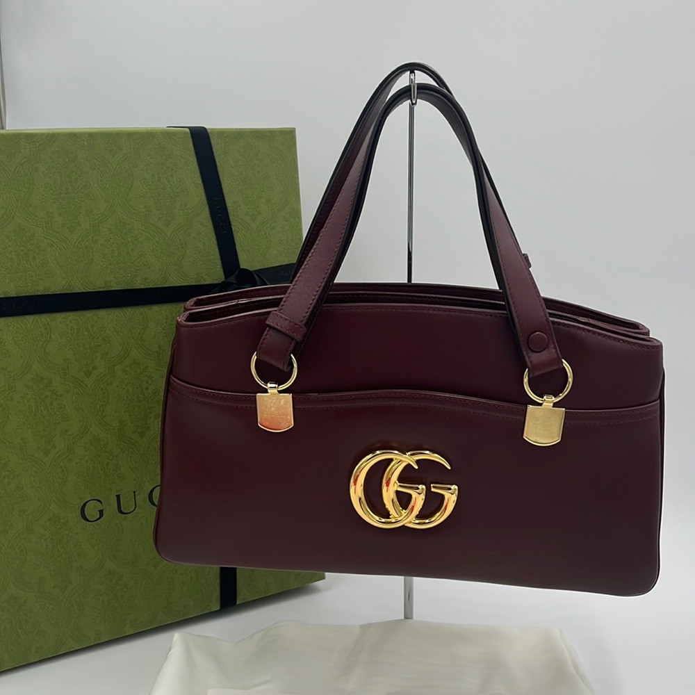 NWT Gucci Aroi GG Top Handle Convertible Bag in Vintage Bordeaux Calfskin